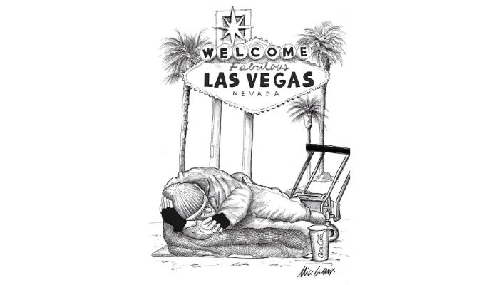 il sogno americano . I senzatetto "posteggiati" in uno spiazzo a Las Vegas per l'emergenza coronovirus . Nicocomix