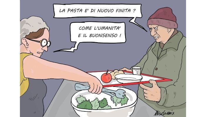 sempre con i più poveri . A Genova la polizia municipale multa la coda di indigenti alla mensa dei poveri. Nicocomix